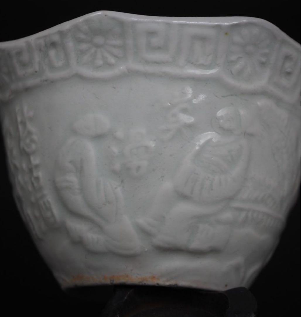 送料無料時代唐物 白磁八角盃 酒仙漢詩図 白南京 徳化窯 白高麗②中国古玩骨董