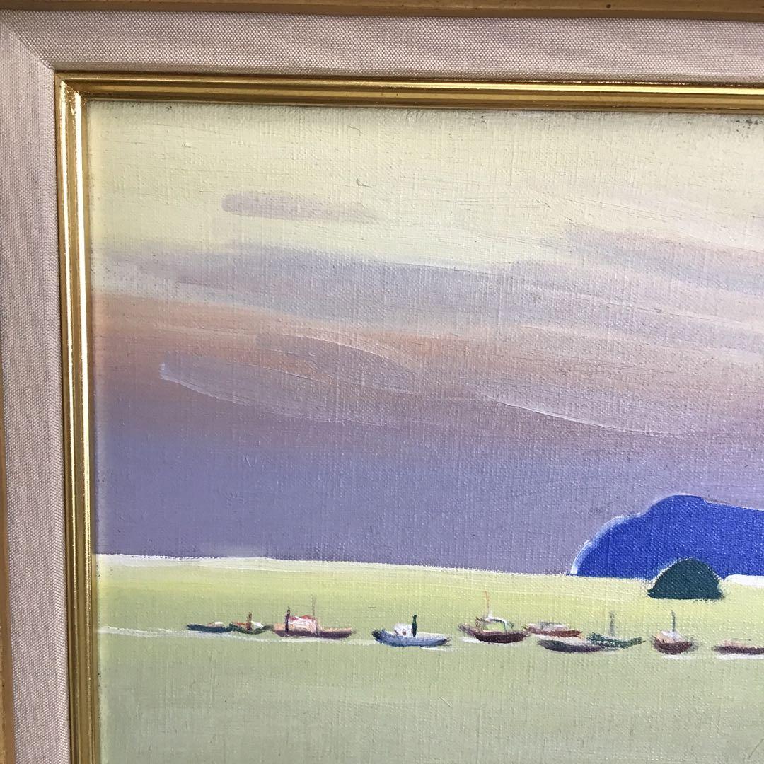 絵画　油彩画　日没　８号　鄭義富作　韓国アーティスト　共箱　S1017KG