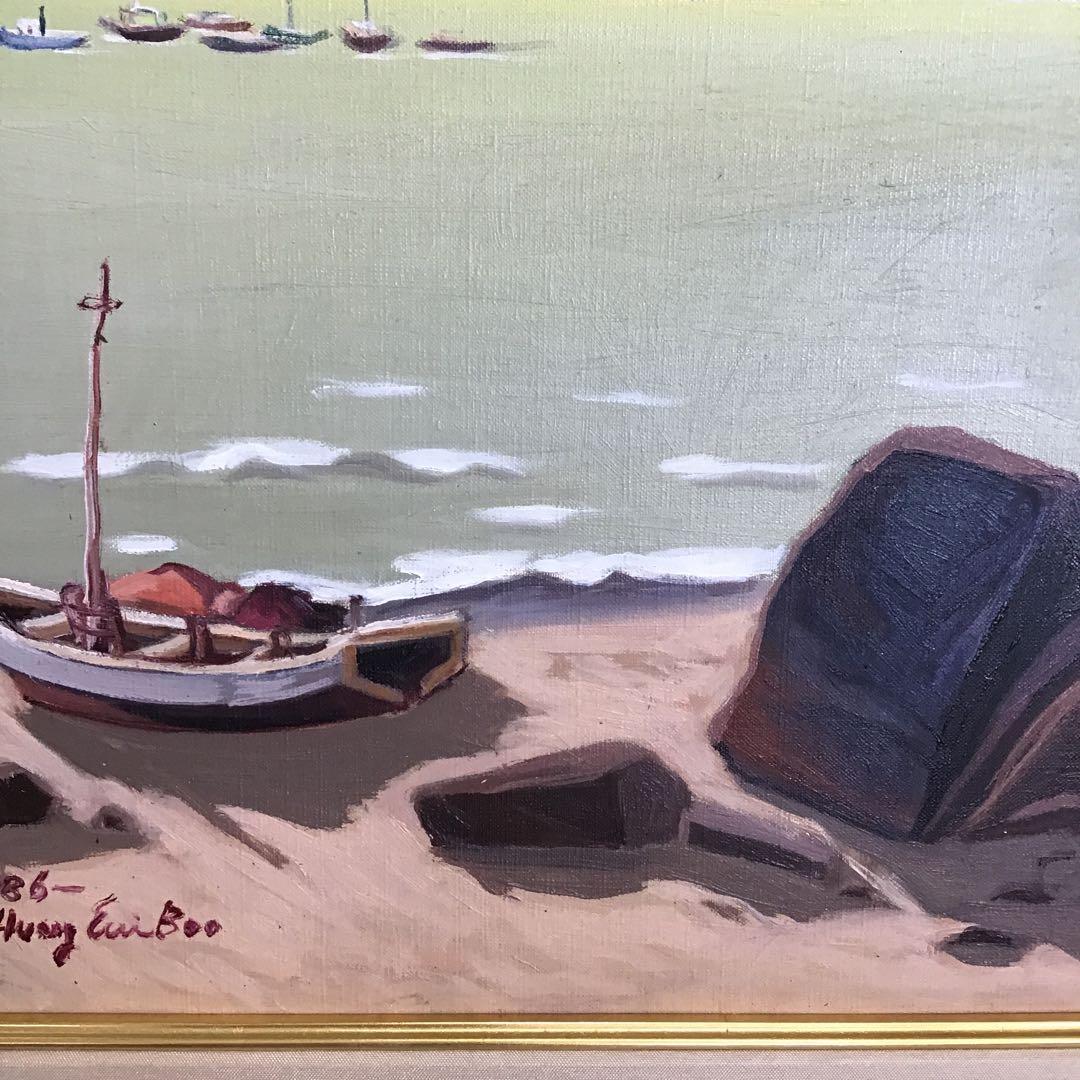 絵画　油彩画　日没　８号　鄭義富作　韓国アーティスト　共箱　S1017KG