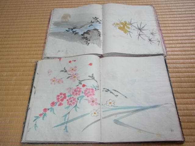 明治30年頃◆桐生市実業家『前原悠一郎』直筆 色付き水墨画集 2冊各100ページ