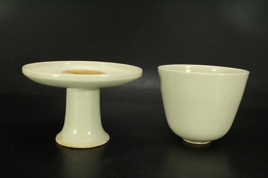 中国美術 白磁 碗 碗台 二件揃 φ12.5cm(LC512)