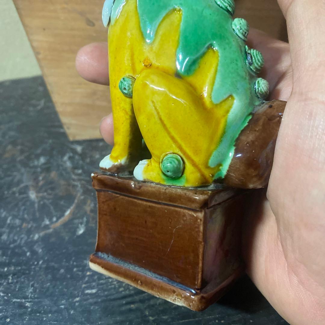 中国古玩　唐獅子一対【桐箱付】