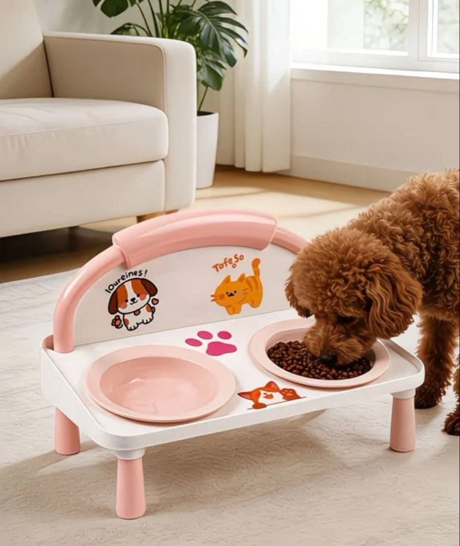 ピンクが萌えるペット用ダイニングテーブルセット