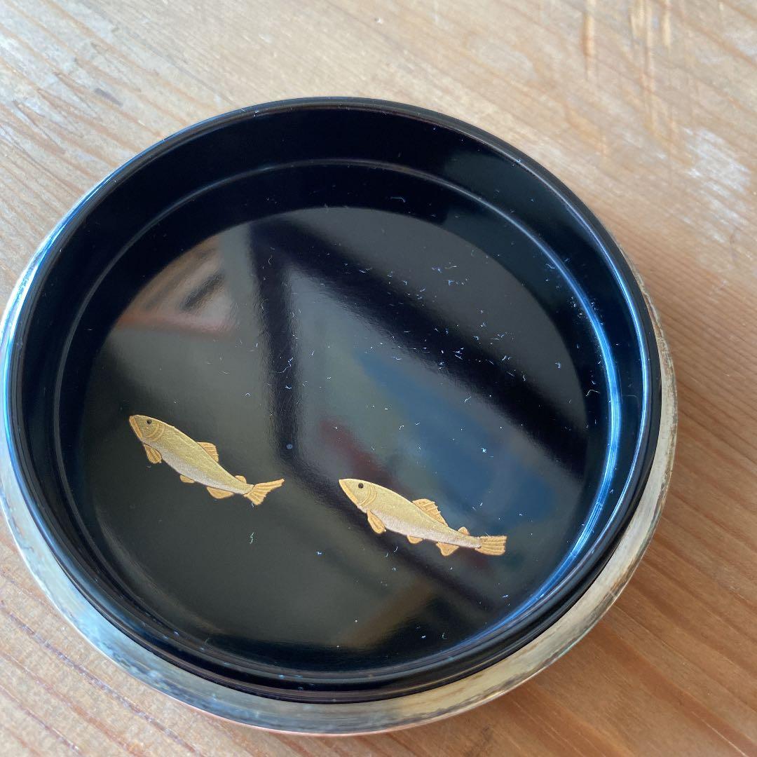 茶道具　加賀塗師　泉斎造　青楓に鮎蒔絵銀ブチ香合(共箱) ○