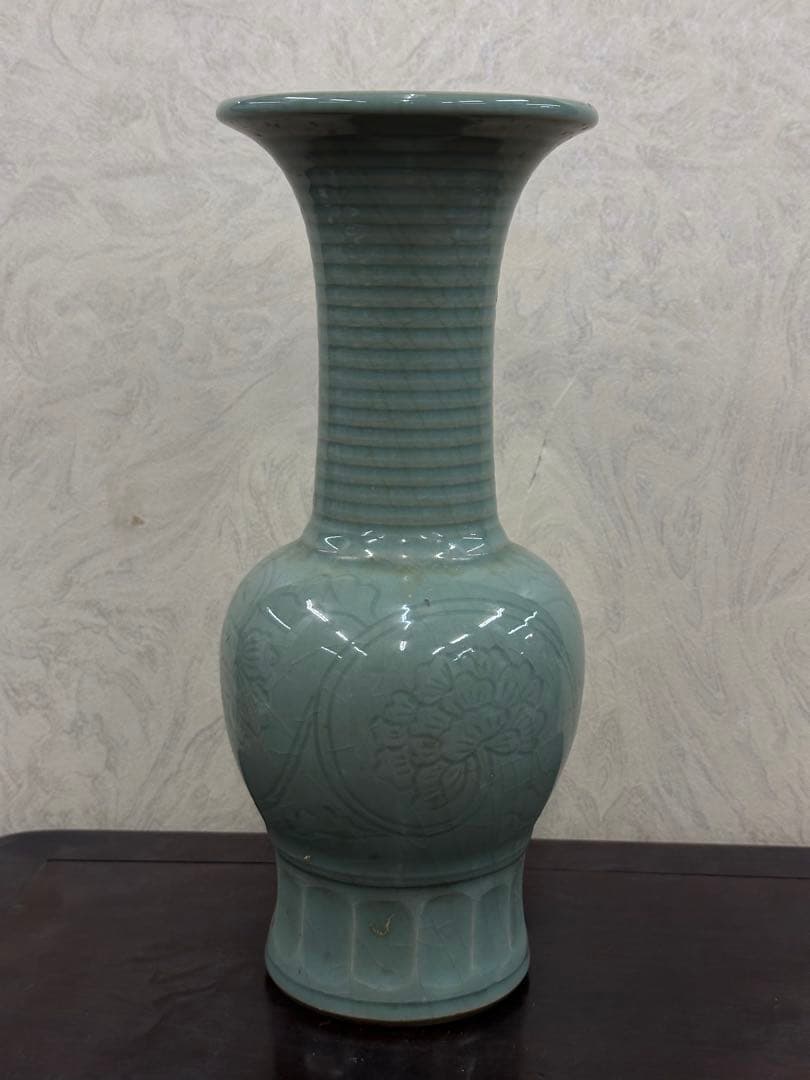 中國古美術 青磁花瓶 龍泉窯 茶道具 煎茶器 置物