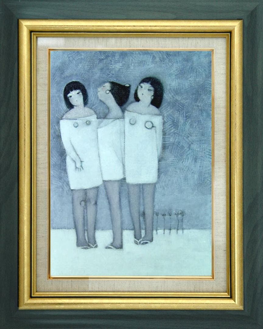 油絵 菅家令子 絵 絵画インテリア 額付(黒)人物 F4-142023 冬 子供