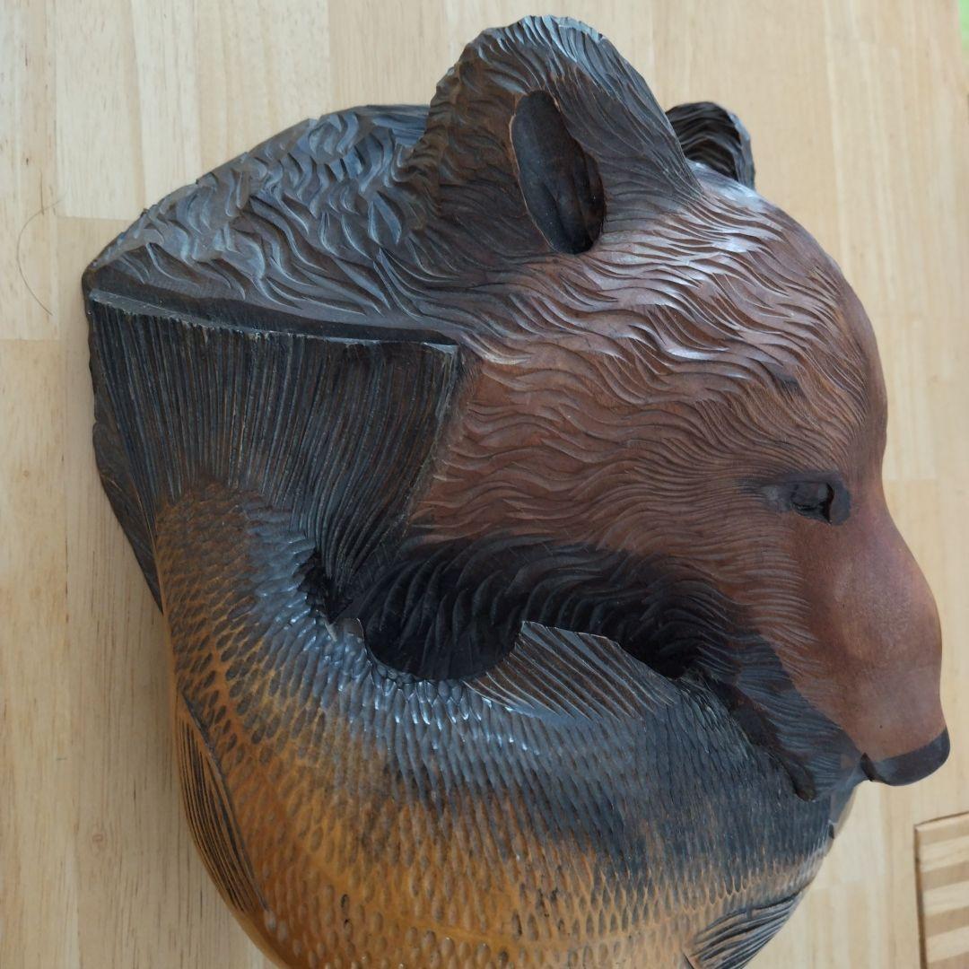 木製クマの顔の彫刻　壁掛け