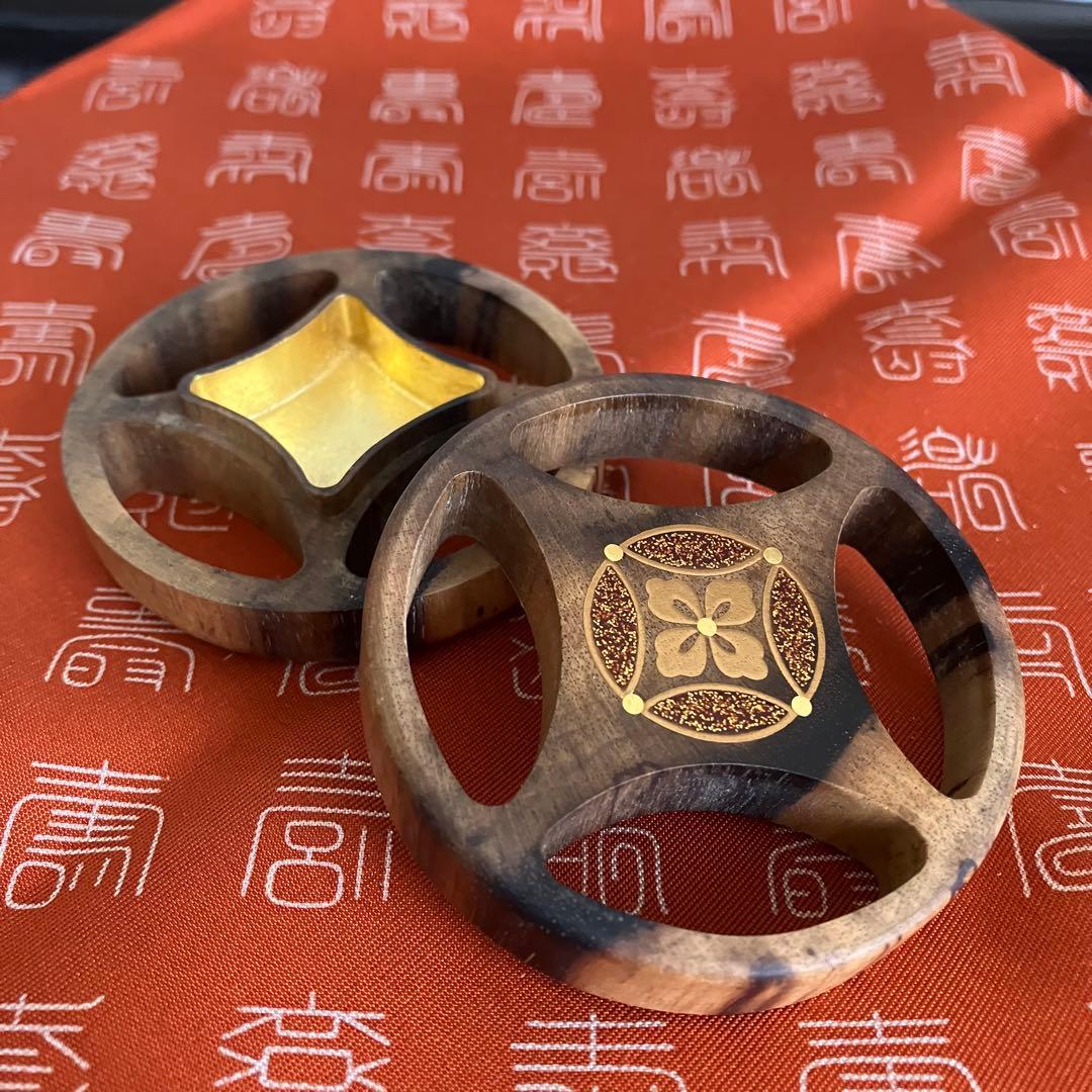 茶道具 平安象彦造 黒柿七宝透かし香合