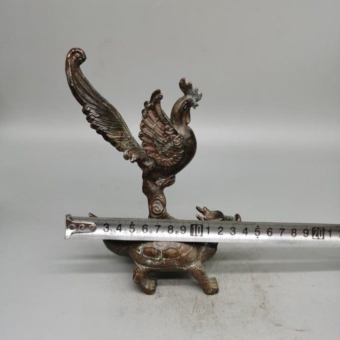 銅器 銅製 金鶏独立竜亀 置物 茶道具 装飾品 工芸品 美術品 置物