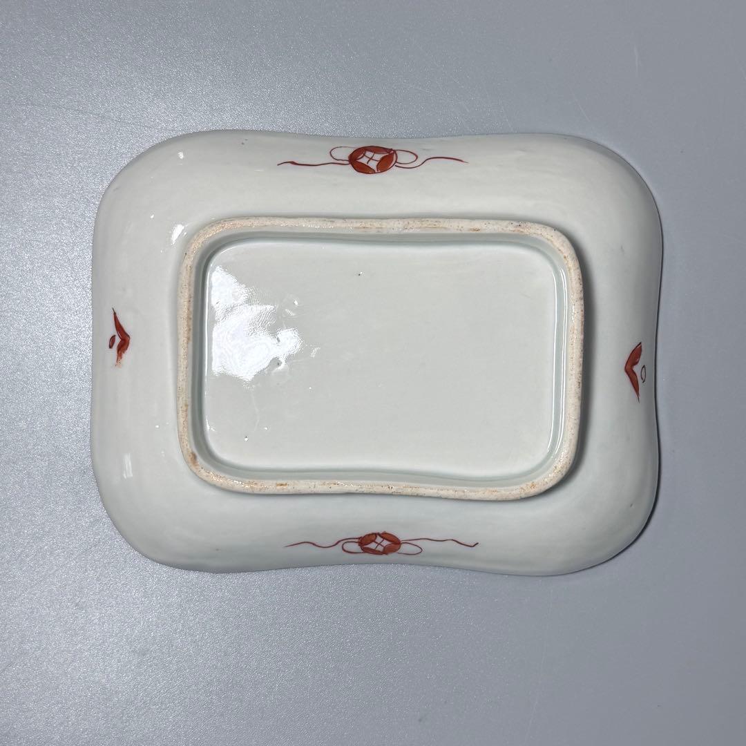 幕末〜明治期　古伊万里　色絵丸文様陽刻四方角皿　五枚　裏赤絵七宝文様　器を楽しむ