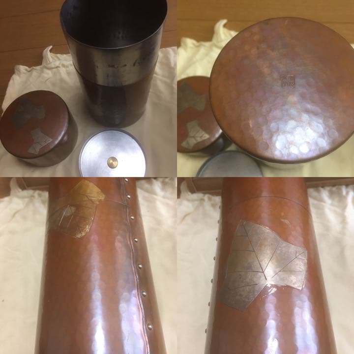 玉川堂 鎚起銅器の葉模様の茶筒&ヤカン