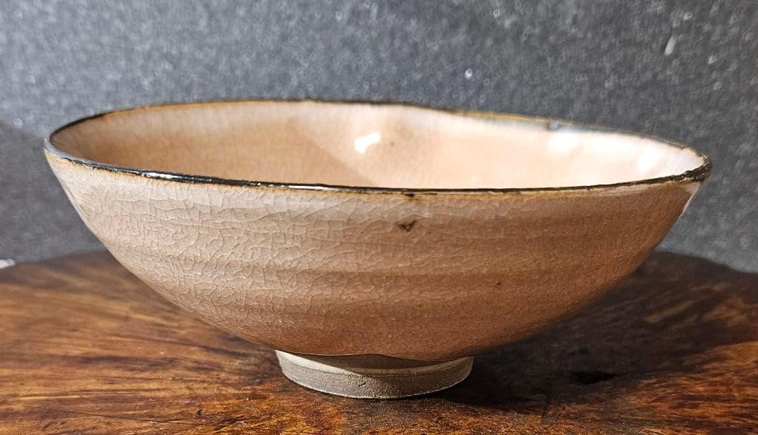 明治時代　古萩　割高台　茶碗　直径約14.1cm　時代箱　仕覆付き　茶道具　茶器