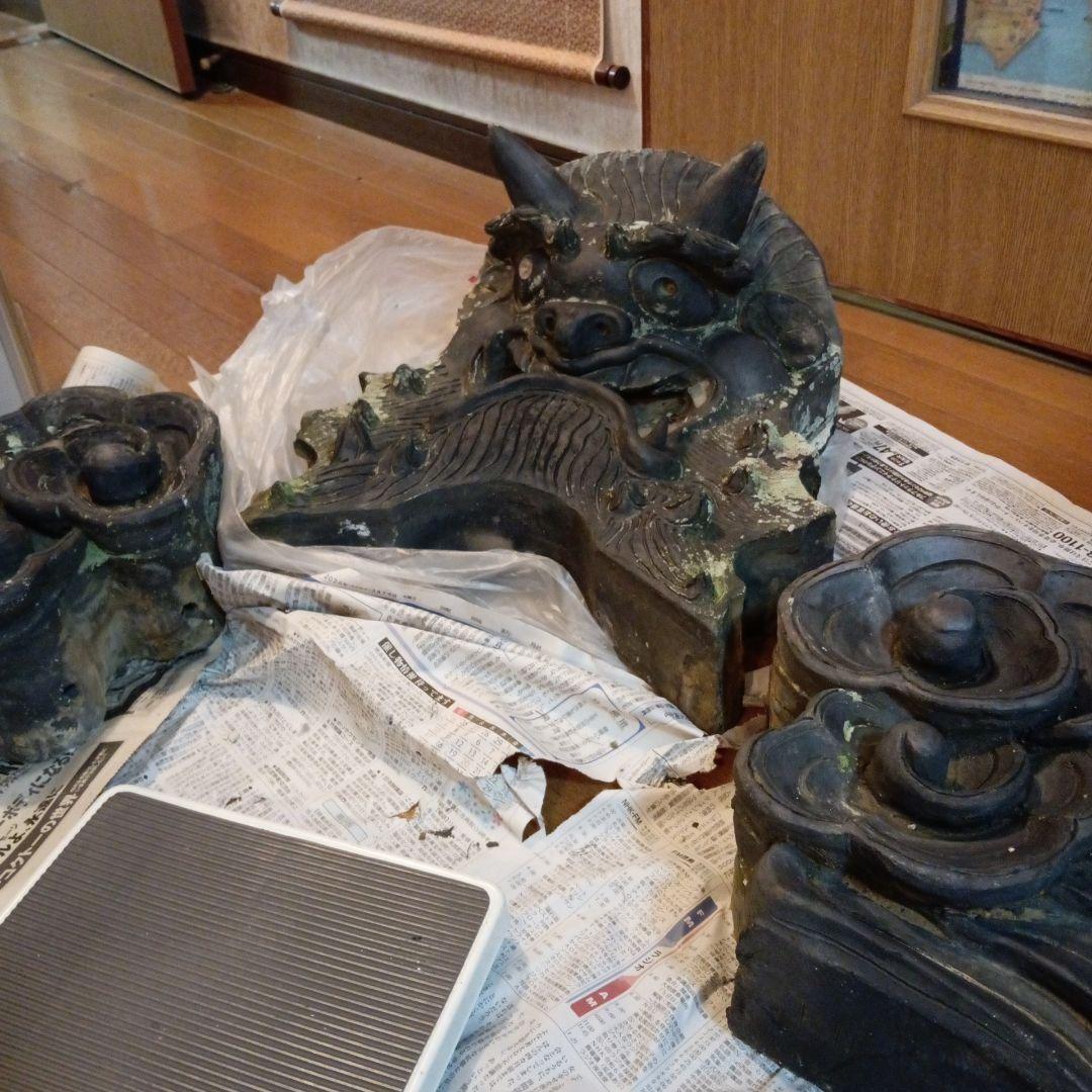 江戸時代中期頃超特大サイズ極稀少レア鬼師超絶技巧造寺社屋根大棟魔除け鬼瓦当時物