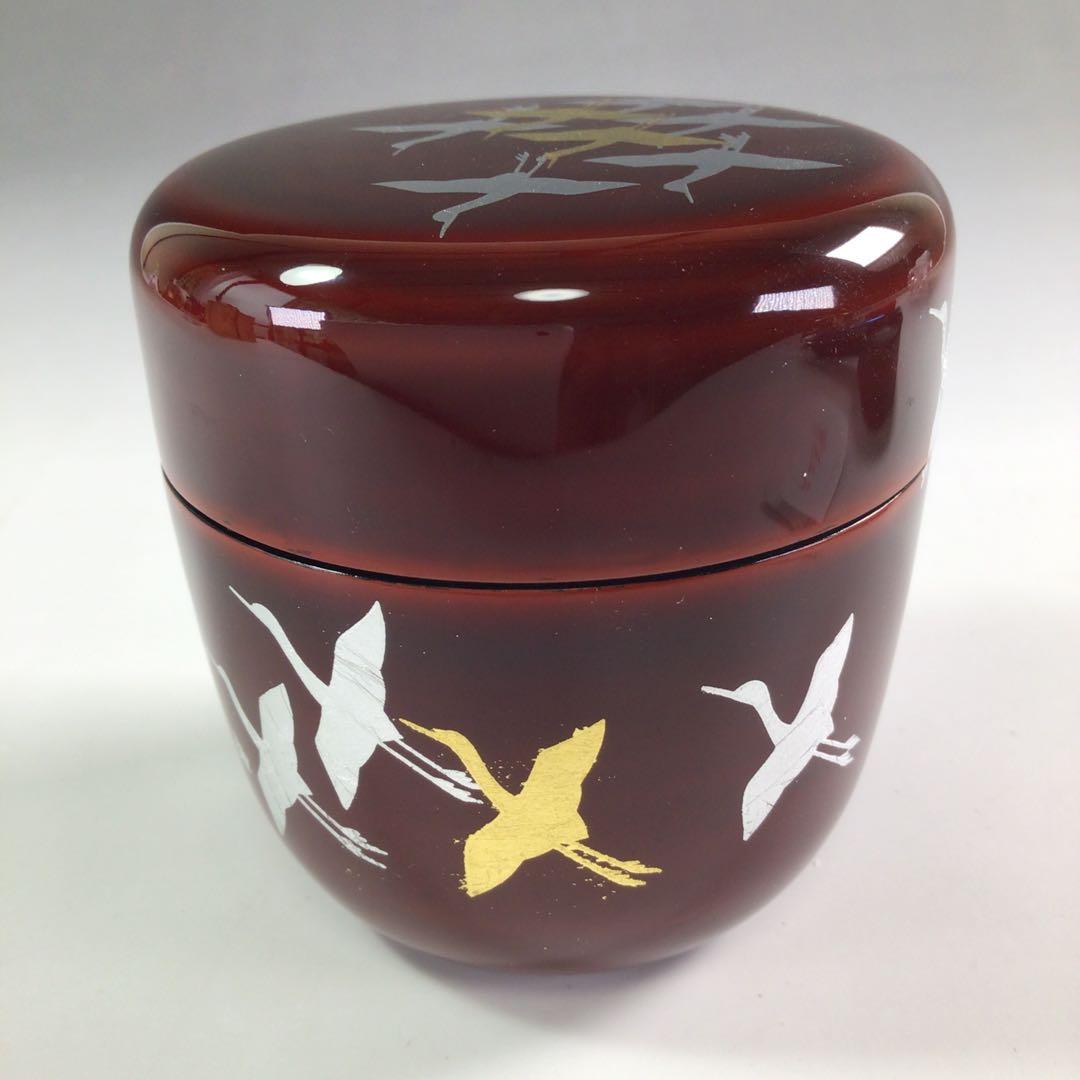 Ｒ２３９　棗　『山中塗』『工房　冴』『溜塗』『群鶴蒔絵』『中棗』　共箱　茶道具