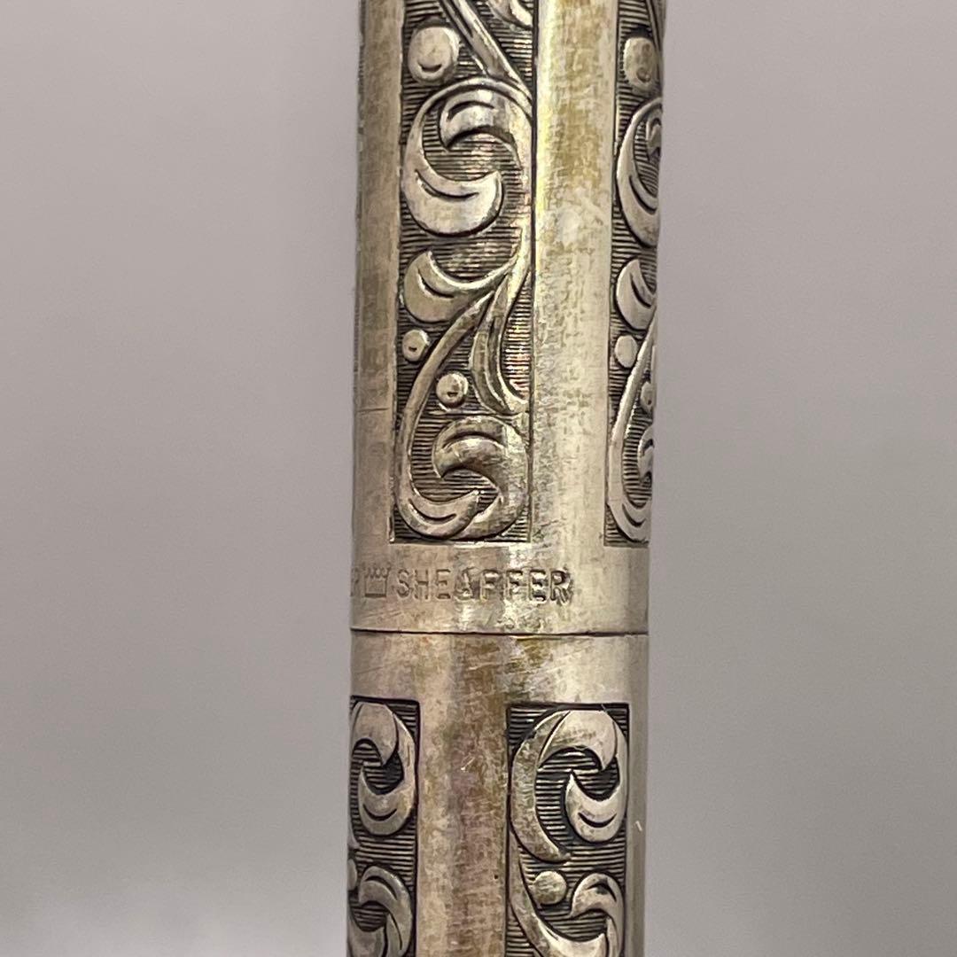 PE1217□SHEAFFER クリップノック式 ボールペン シルバー 葡萄柄