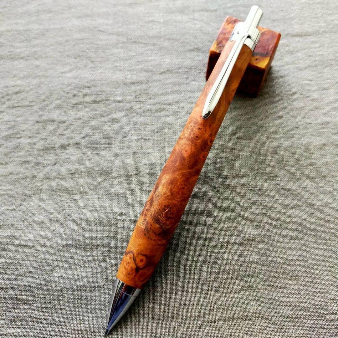 黒檀瘤　ハンドメイド　木軸シャープペン　0.5mm　天然木　シルバー