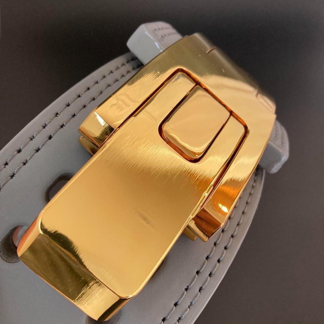 パワーベルト レバーアクション XL本革13㎜ グレー×金 可変式 パワーリフト
