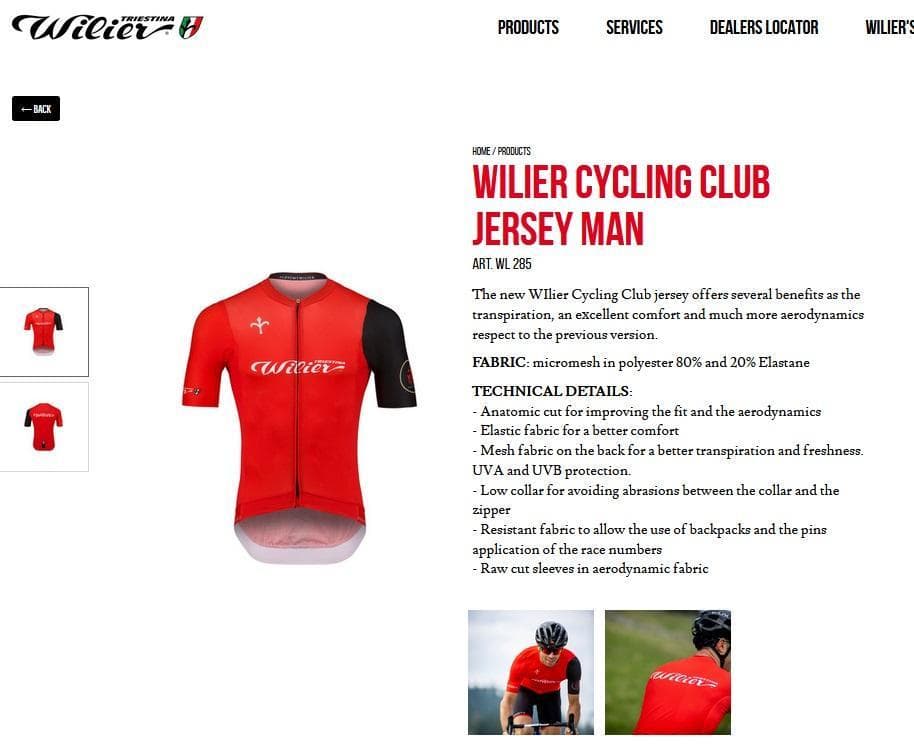新品　ウィリエール　CyclingClub半袖ジャージ　Sサイズ　ラスト1点