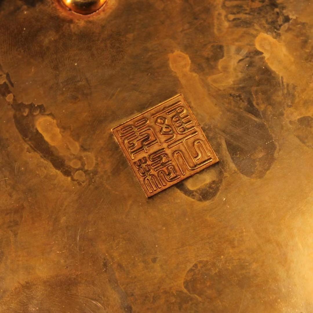 中国古美術・珍蔵硯台・古い純銅鎏金细密彫・純手作り・彫刻・置物・文房具・案頭
