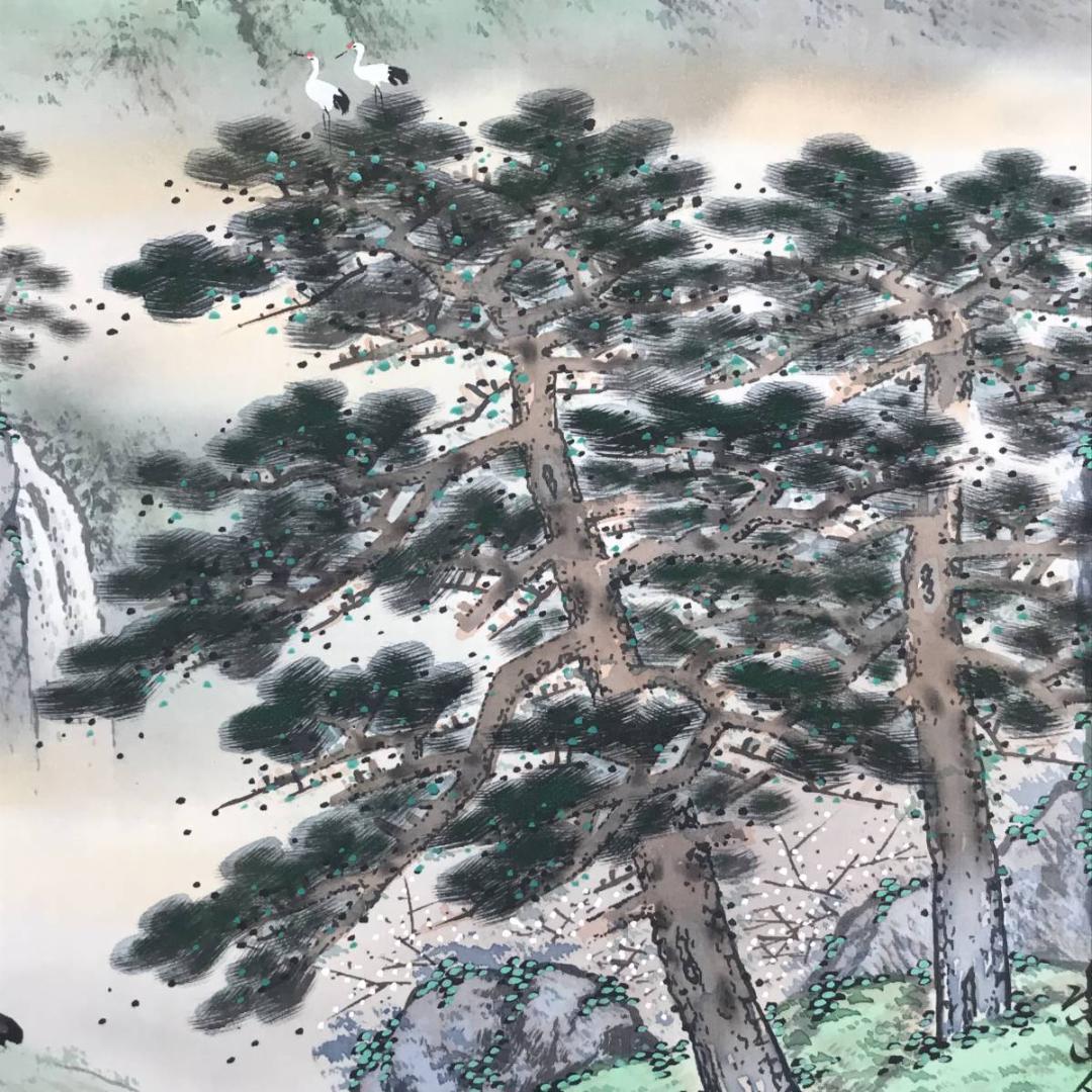 【真作】坂本楽山人/蓬莱山図/祝事山水図/横物/掛軸☆宝船☆AB-640