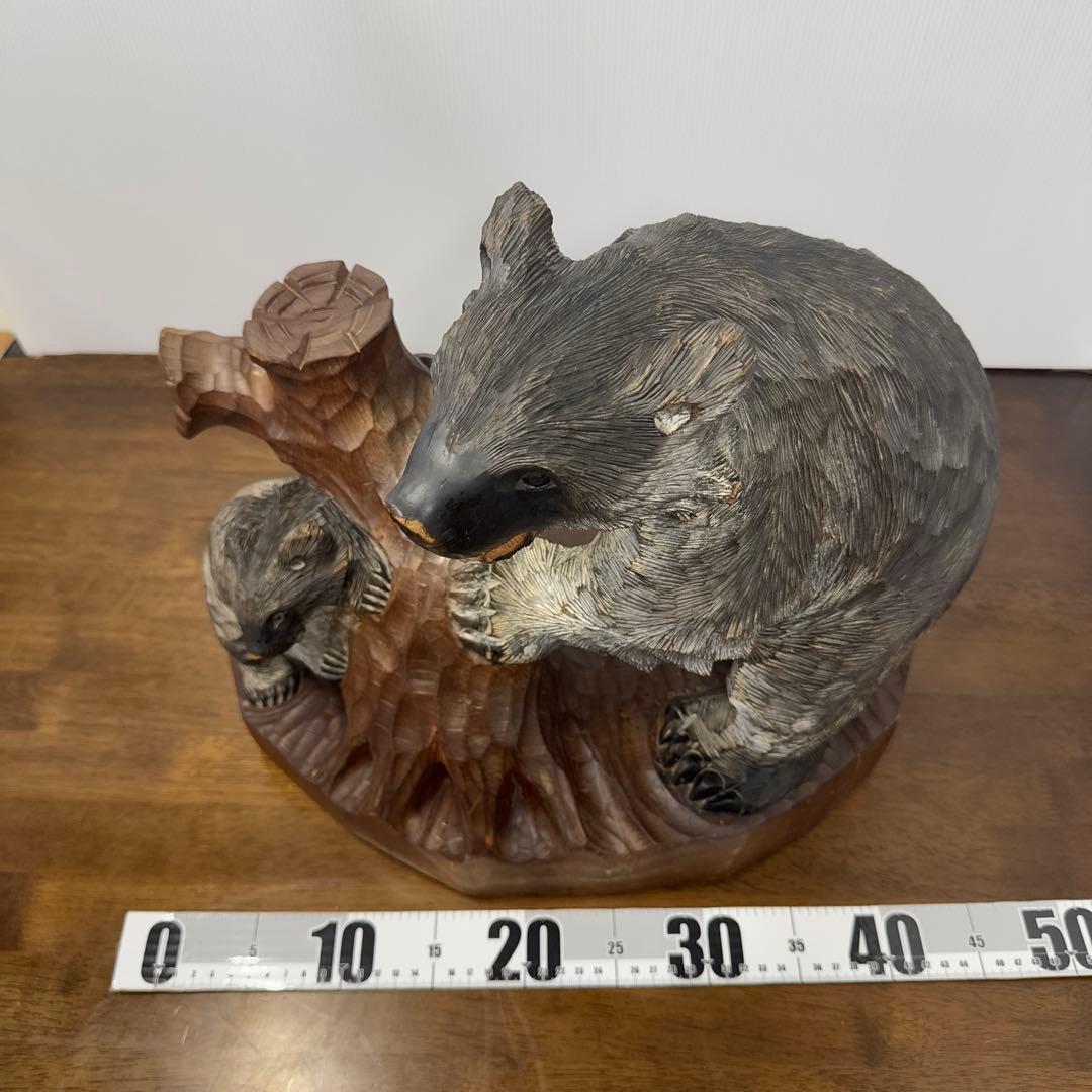 【希少】 木彫り 熊 親子 置物 1991年 当時物 北海道 阿寒湖 工芸品