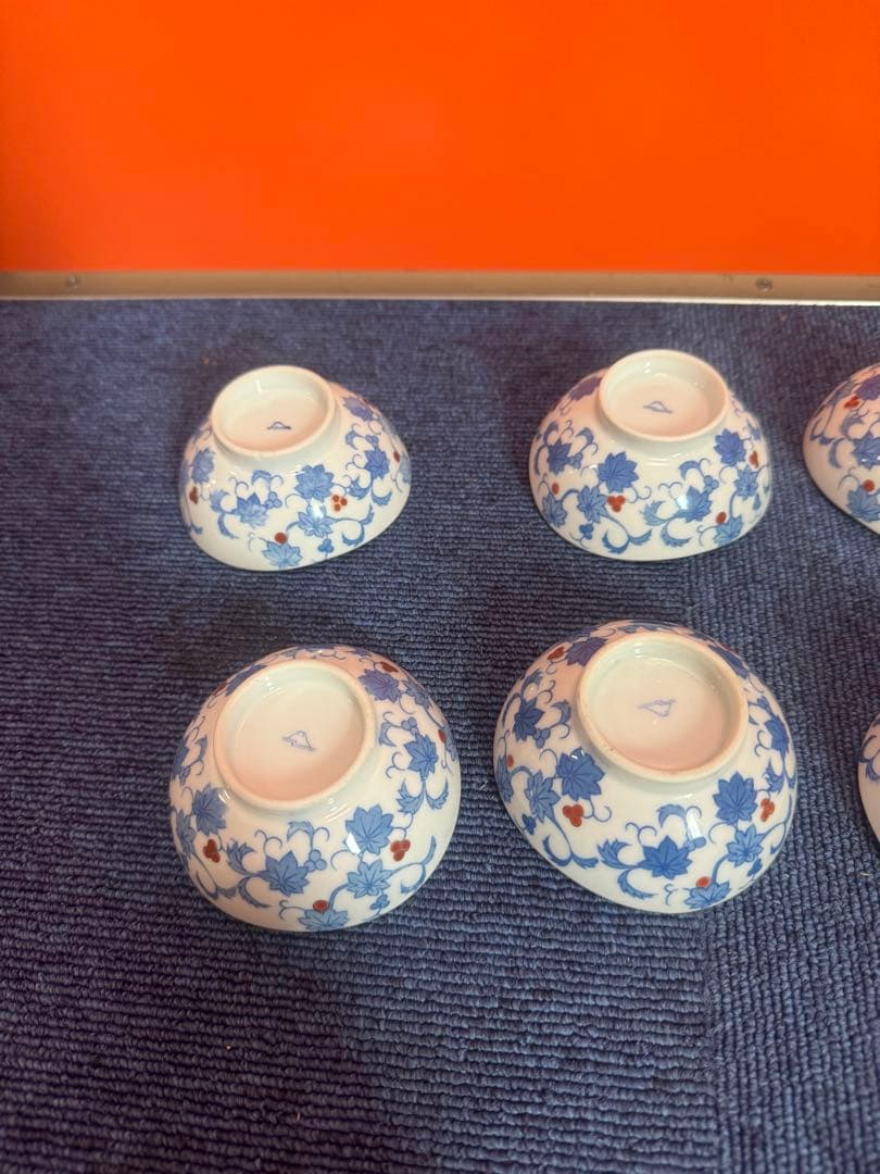 1700 深川製磁　花柄小鉢　8客　8cm 金彩