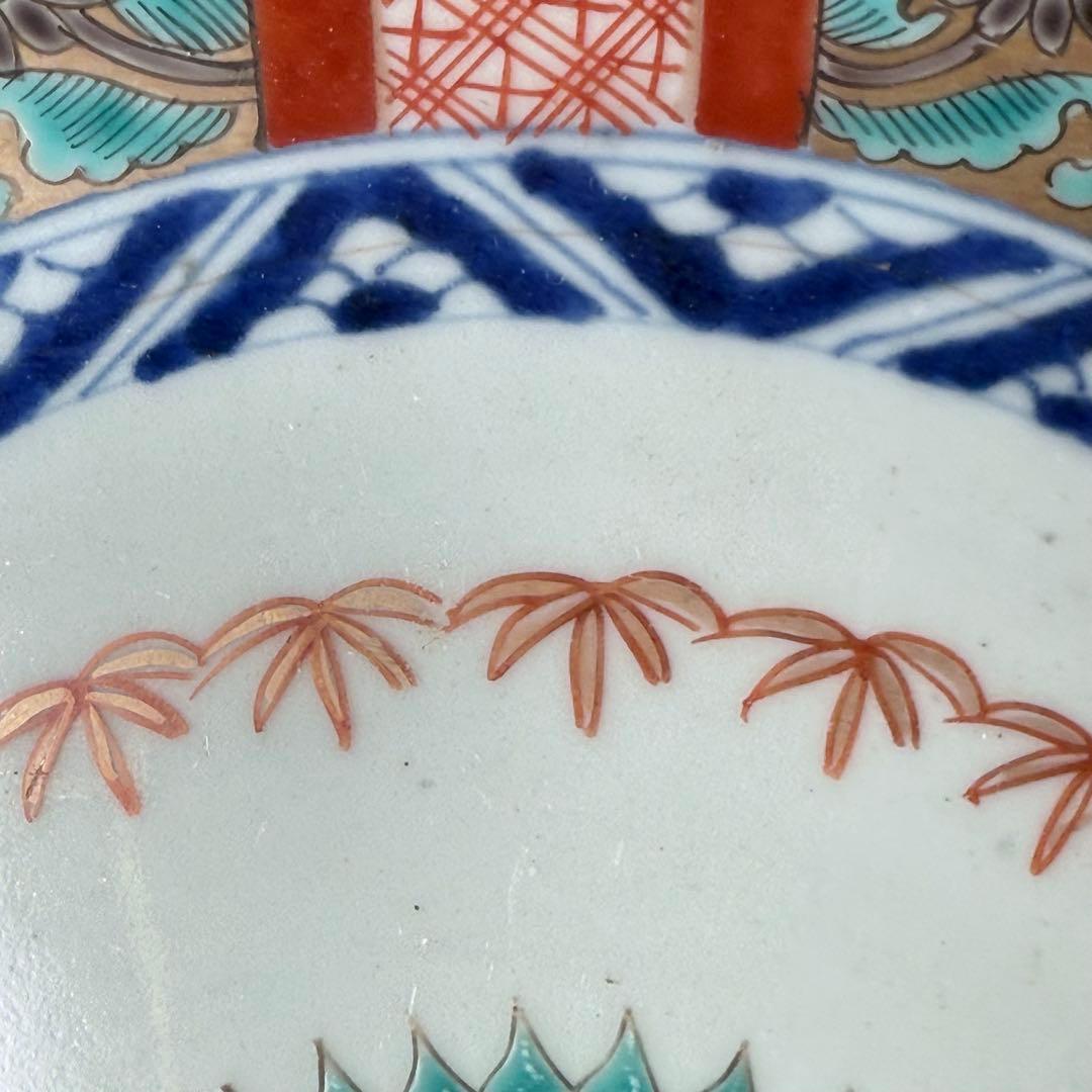 幕末〜明治期　色絵赤絵金蘭手変形皿　一辺26cm　古美術　豪商旧蔵品　古伊万里