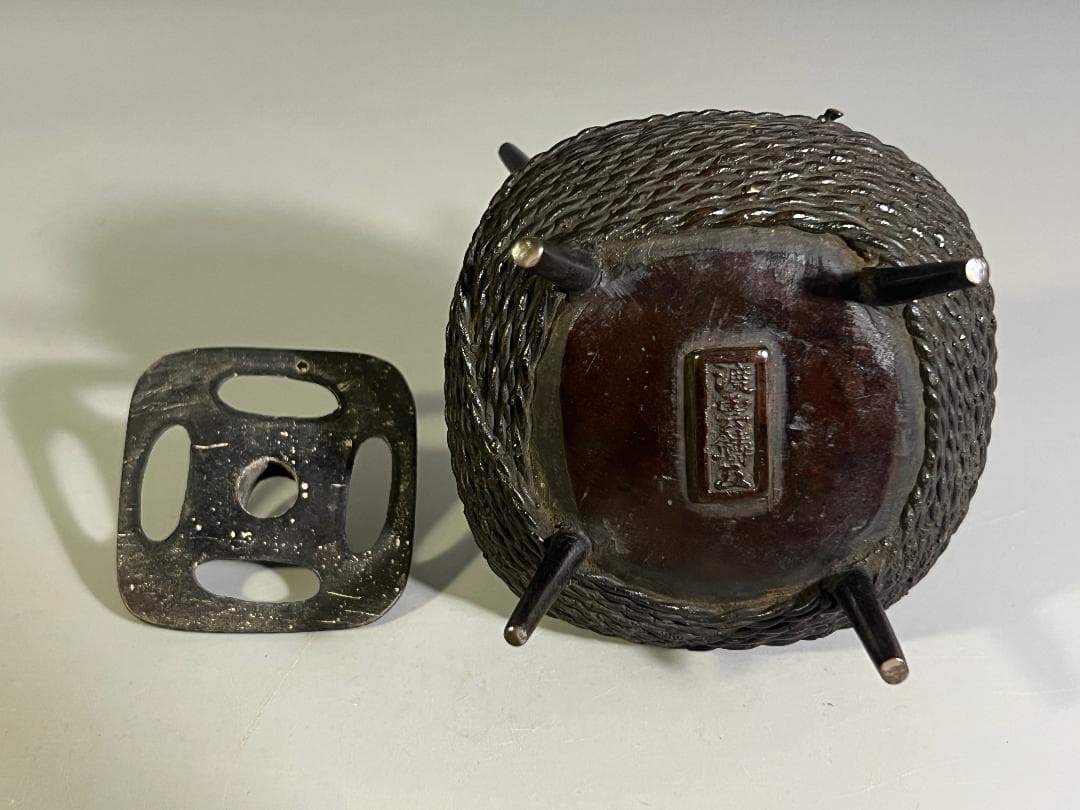 古銅 糸巻 香炉 時代物 渡雲鋳造