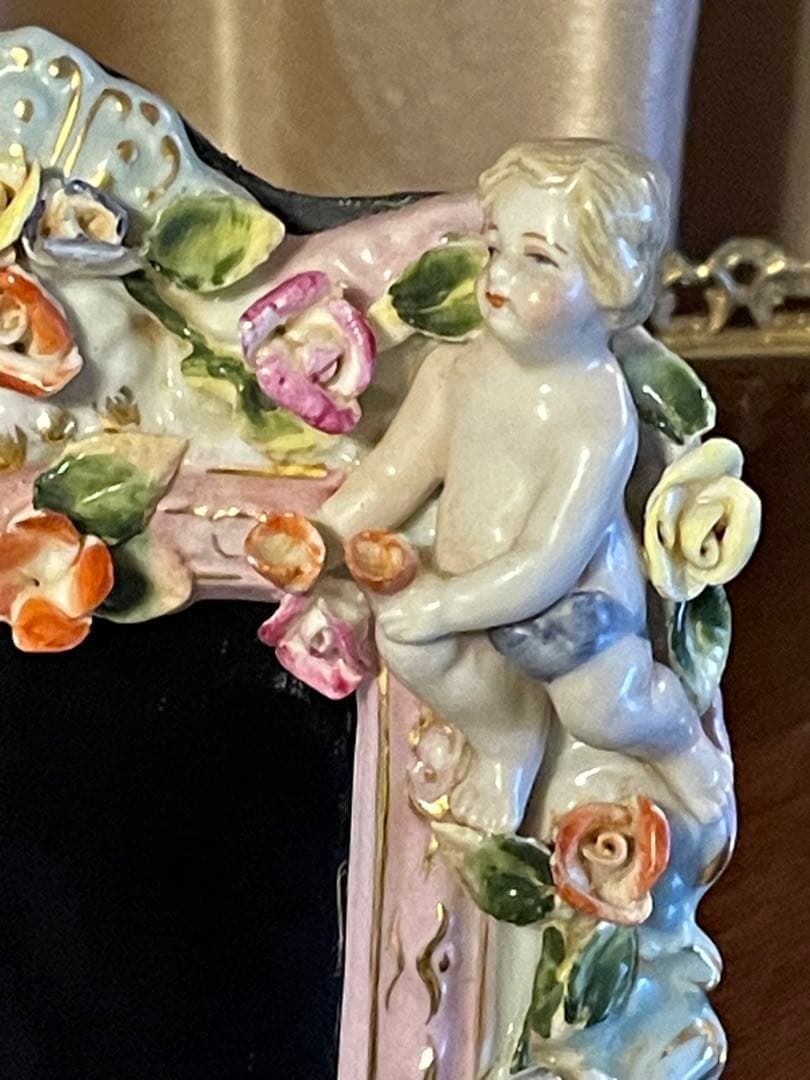 マイセン陶花と天使のミラー