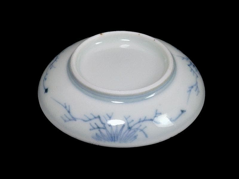 古伊万里　染付　笛吹童子に牛の図　豆皿　C873AS-BWn