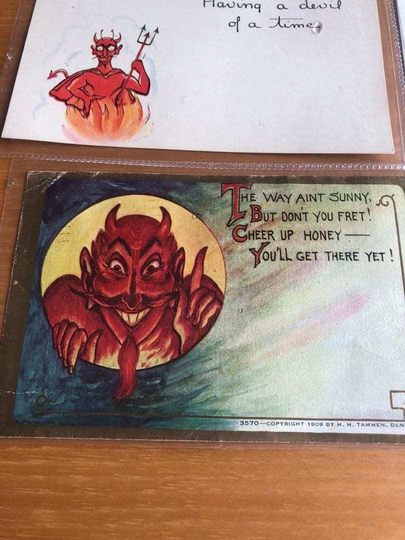 アンティークデビル 悪魔　サタン Devil ポストカード　ミッドセンチュリー