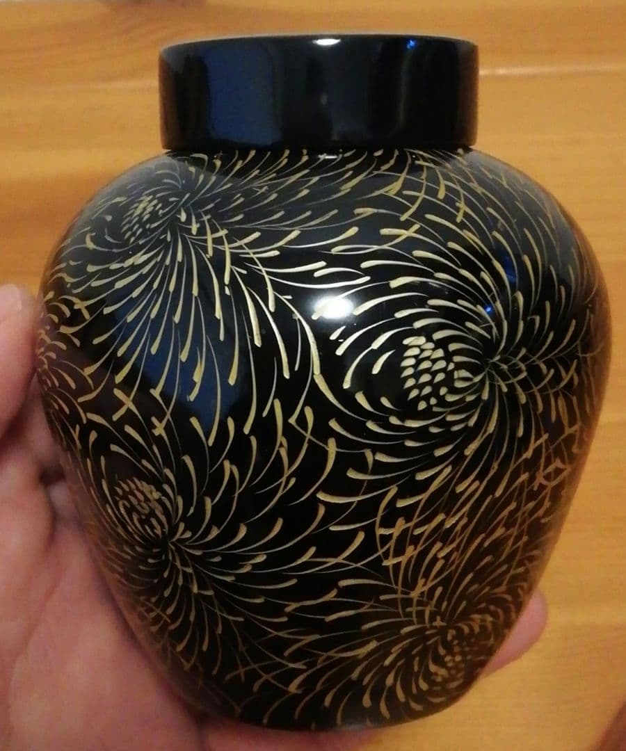 宝斎作　利休　帽子　沈金　茶入　箱付　仕服付　茶道具