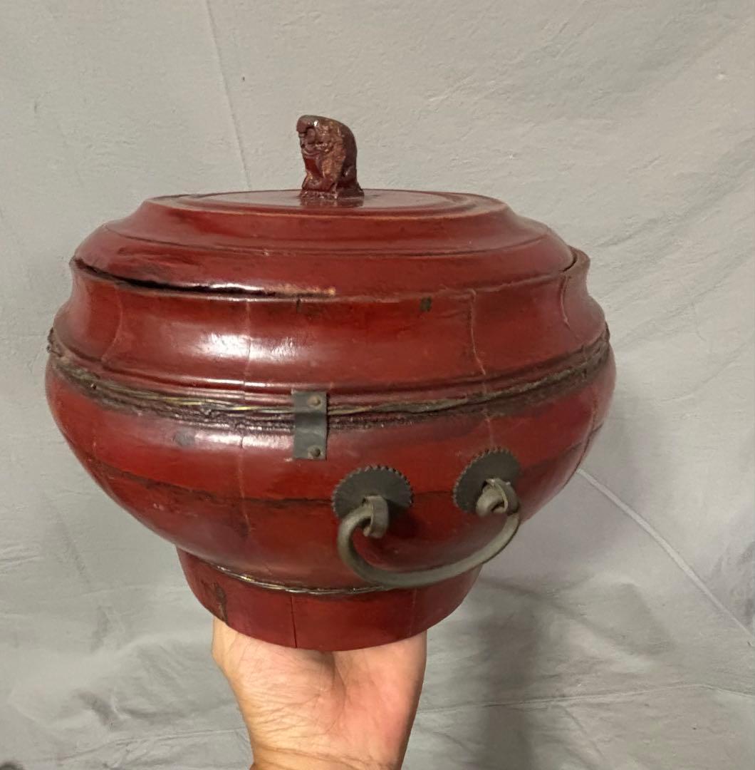 李朝 琉球 朱塗手桶 木製 銅製金具 時代