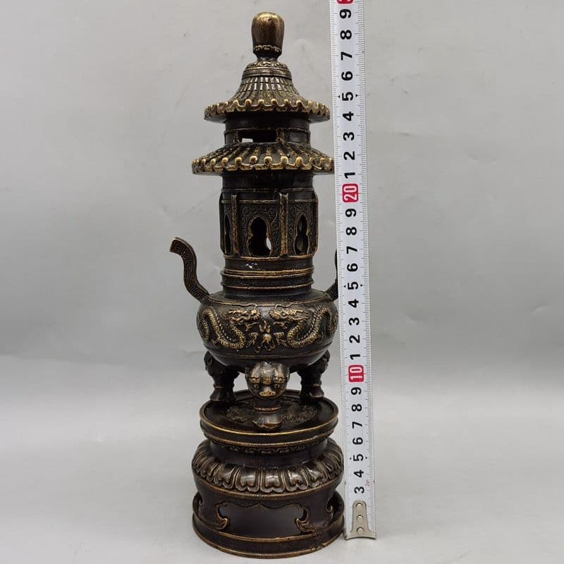 双龍戯珠塔香炉 香道具 仏具 工芸品 美術品 置物