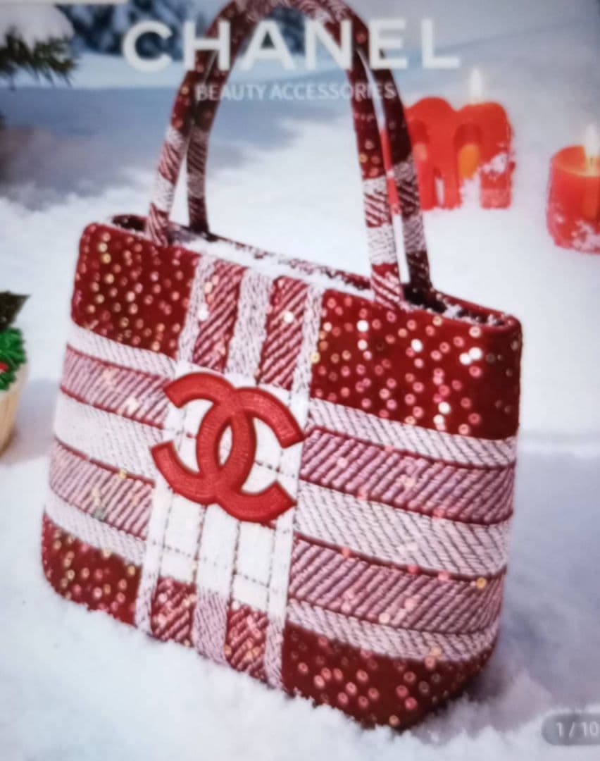 CHANEL スパンコール トートバッグ 赤/白ノベルティ