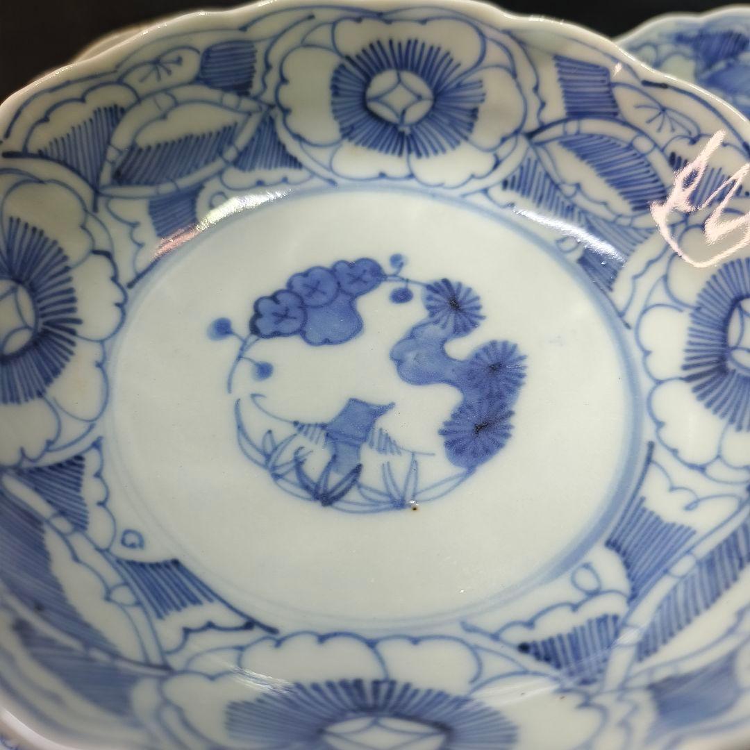 古伊万里 染付け膾皿 なます皿 松竹梅 手描き 在銘 旧家蔵出美品 未使用骨董