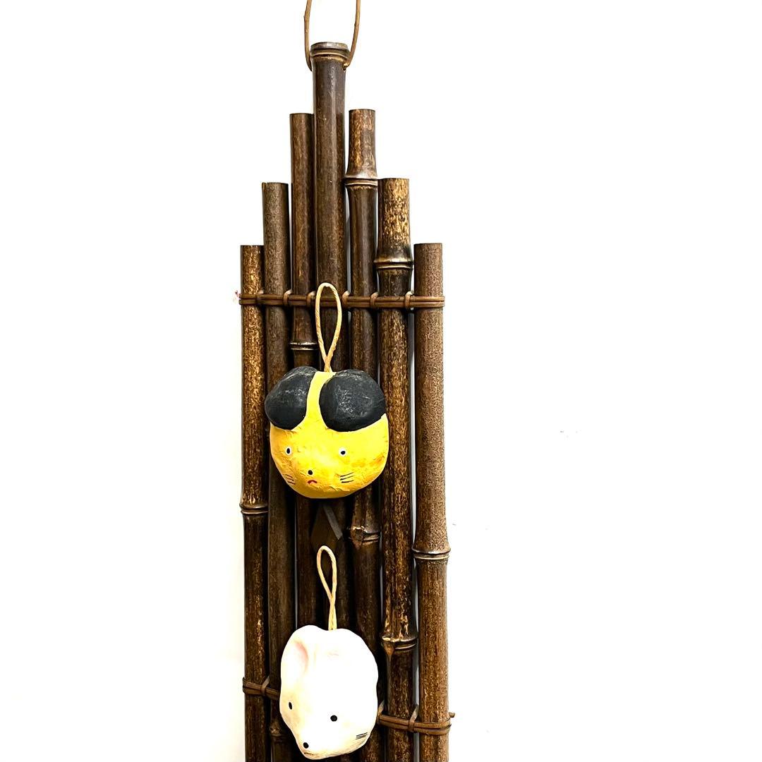 希少・時代物■黒竹　垂撥（すいはつ）7本組・掛け花器・茶道具・竹工芸・インテリア