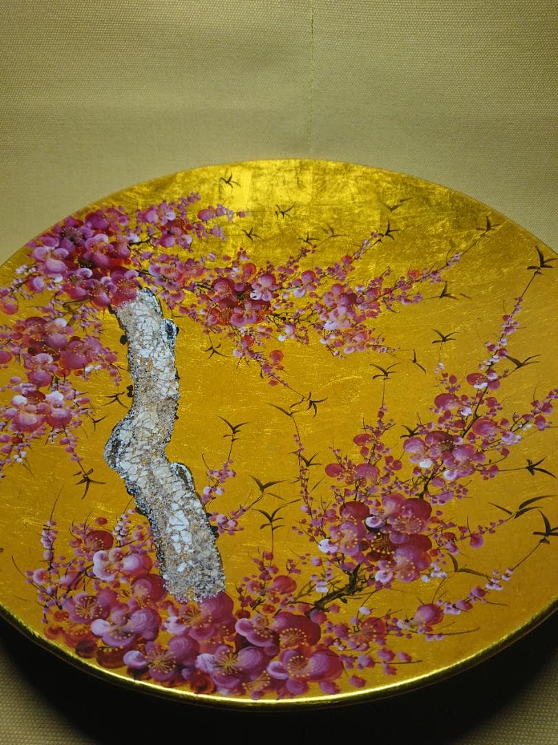 【美品】飾り皿　漆器　アート　彩絵　置物　インテリア　工芸品　美術品　A3087