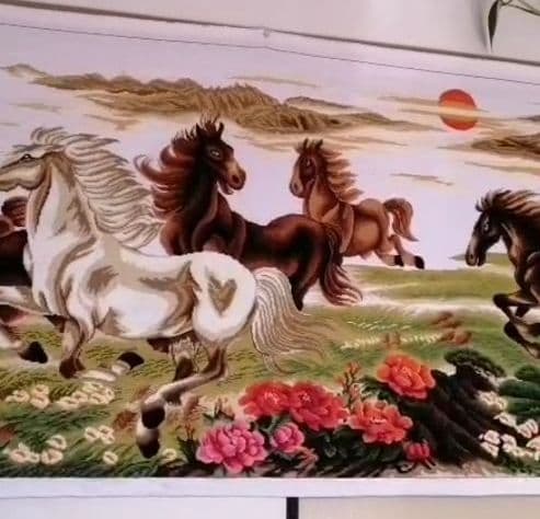 刺繡 完成品 中国美術  古画中国画　美術画　中国古画  古美術  八駿圖