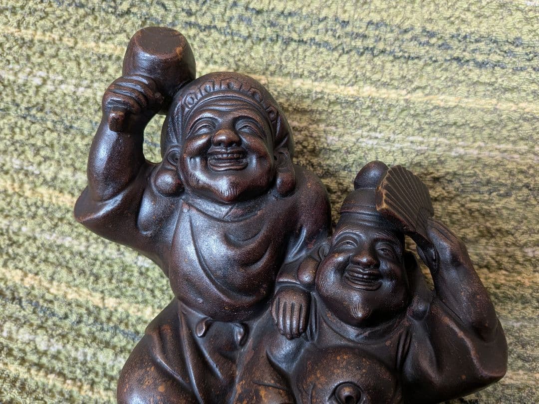 古備前焼恵比寿・大黒天座像A15、陶器七福神置物、 工芸品