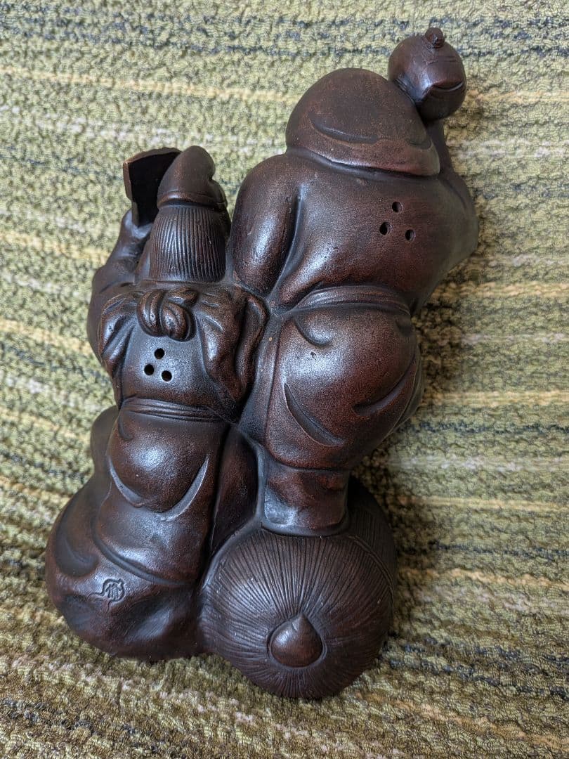 古備前焼恵比寿・大黒天座像A15、陶器七福神置物、 工芸品