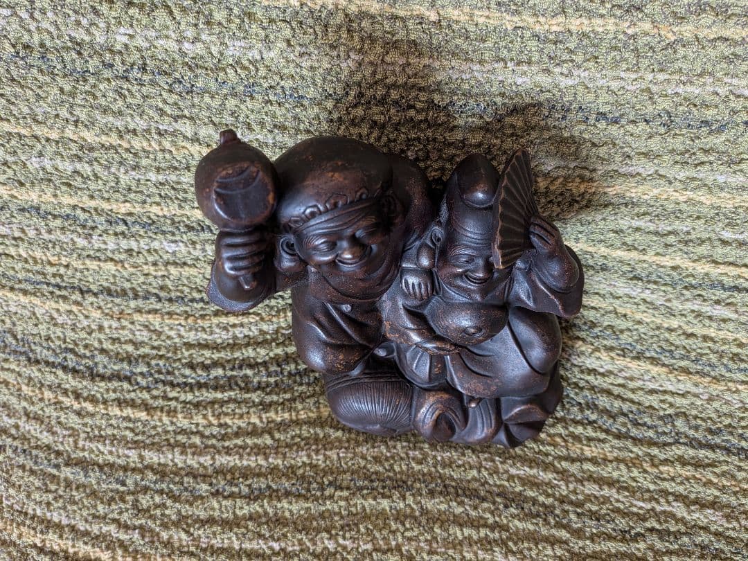 古備前焼恵比寿・大黒天座像A15、陶器七福神置物、 工芸品