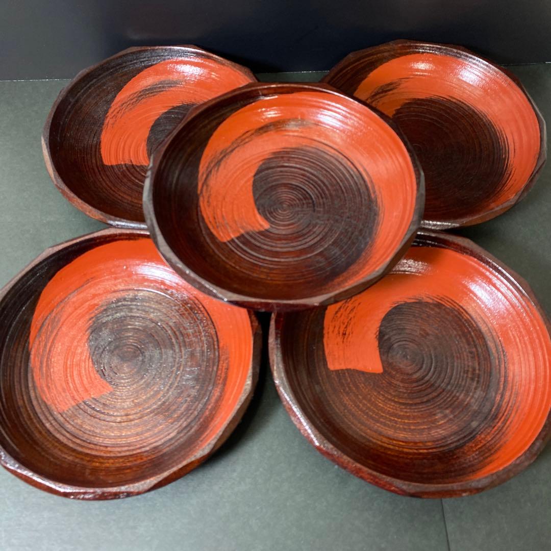 美品✨茶托 村瀬治兵衛 茶道具 本漆皿沢栗 スジ挽 ５客 箱付