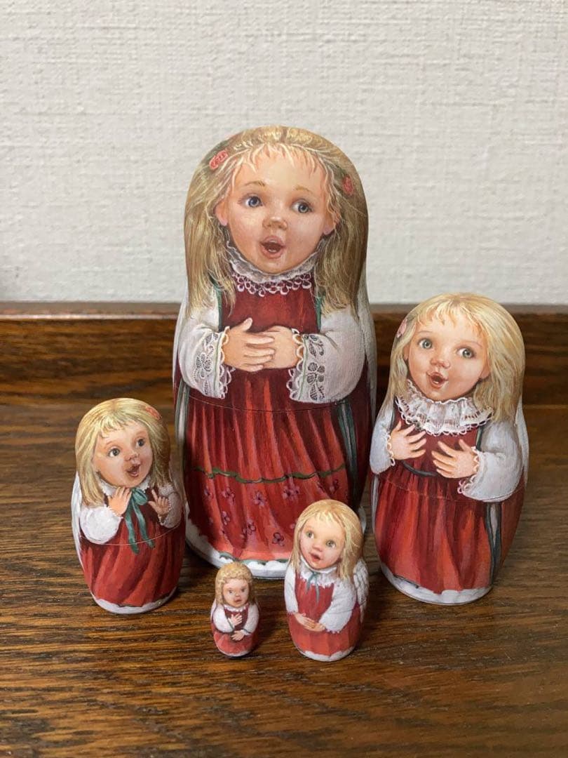 ロシア雑貨☆天使マトリョーシカ(5P)V.バルスコワ作 木製人形 リダ工房