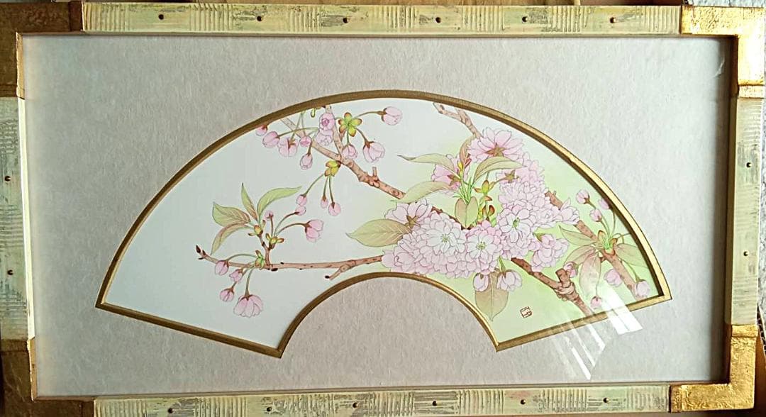 大幅 最終値下げです！ 山本敏雄直筆　扇面八重桜（春）＆鹿の子ゆり（夏）セット…