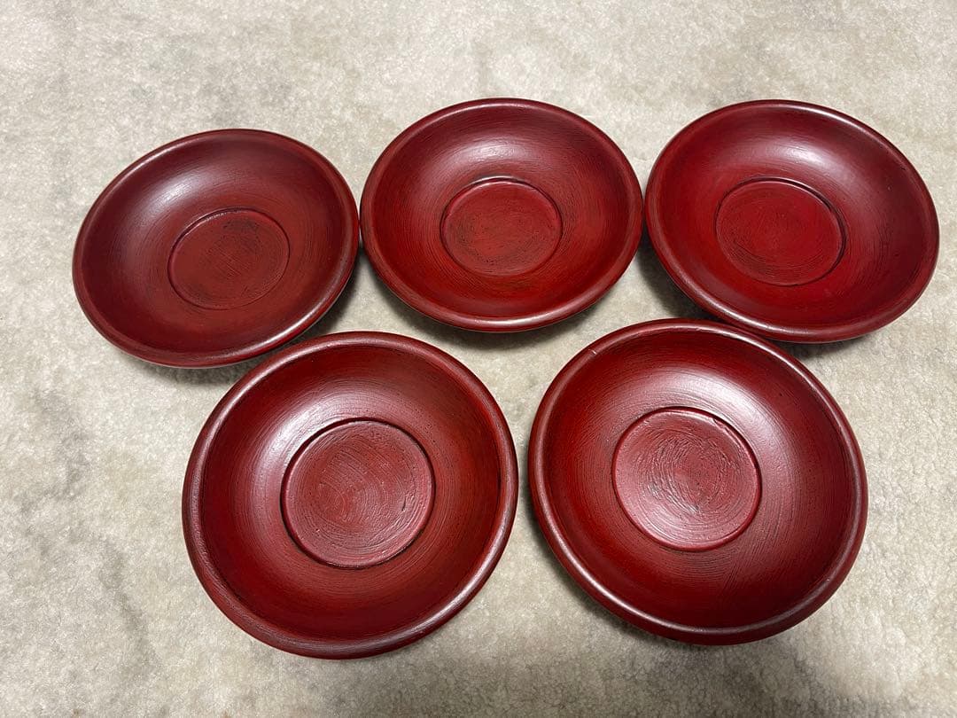 【レア】山岸厚夫　赤色漆器 茶托5枚セット