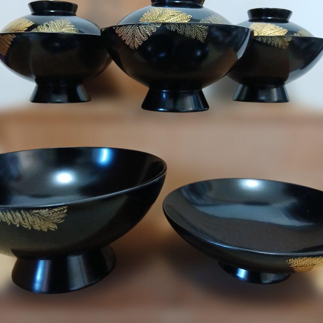 輪島塗　蓋付吸物椀 5客 金箔　蒔絵　沈金