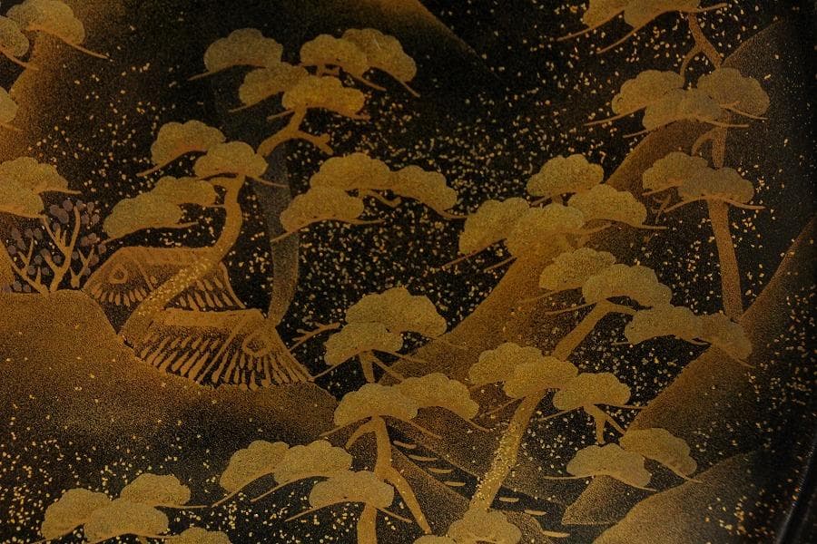 古美術 山水平蒔絵 銀縁 小盆(K-BB506)