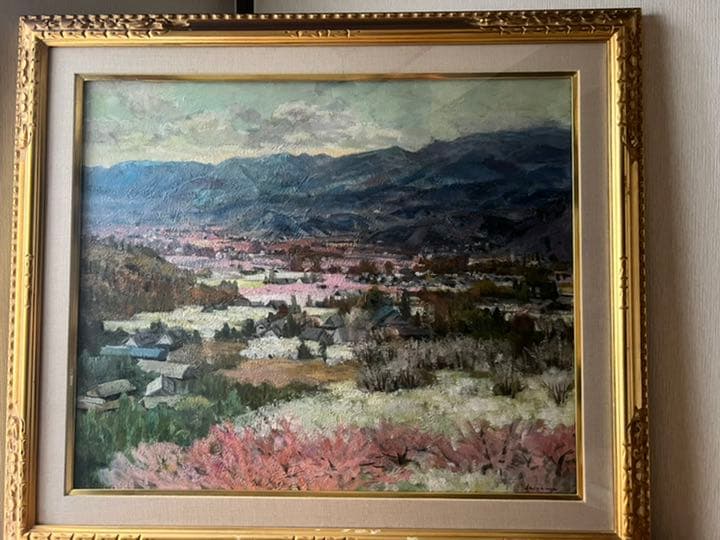 犀川愛子「塩山の春」白日展内閣総大臣賞受賞者の風景画　油絵