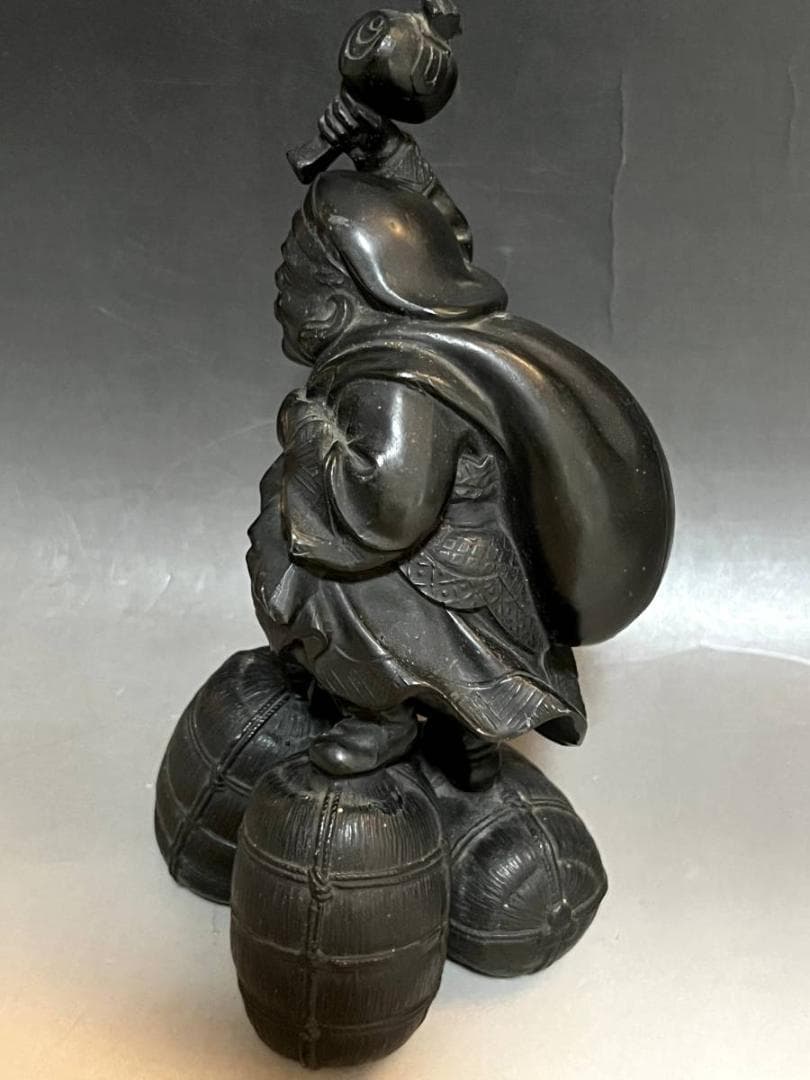 置物■布袋さん 銅製 オブジェ 七福神 米俵上布袋様 1.12kg時代物 骨董■